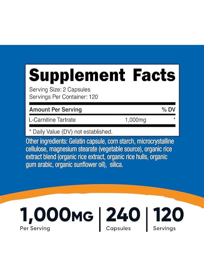 Nutricost, L-Carnitine Tartrate, 240 Capsules (500 mg per Capsule) - Image 5